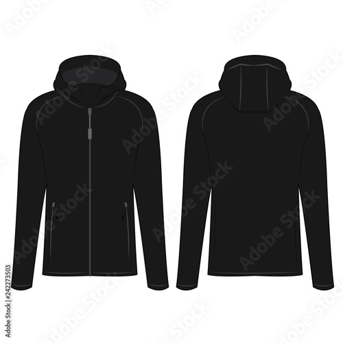 Black sport zipped jacket with hood isolated vector on the white background