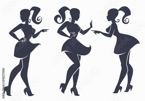 vector collection of fashion girls  silhouette in retro style