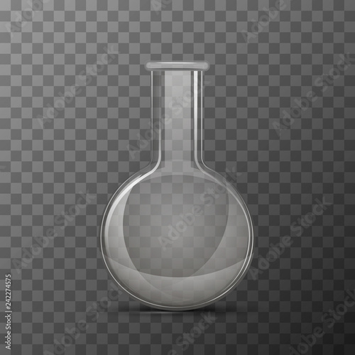 Round transparent flask for chemicals experiments on transparent