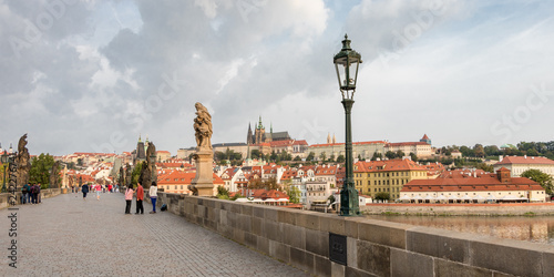  Panorama image of the Charles bridge and Prague Castle, Czech Republic