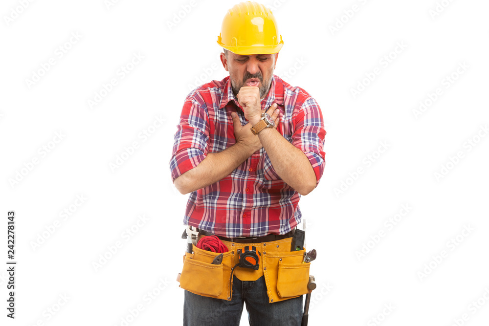 Builder coughing as out of breath. Builder coughing as out of breath.