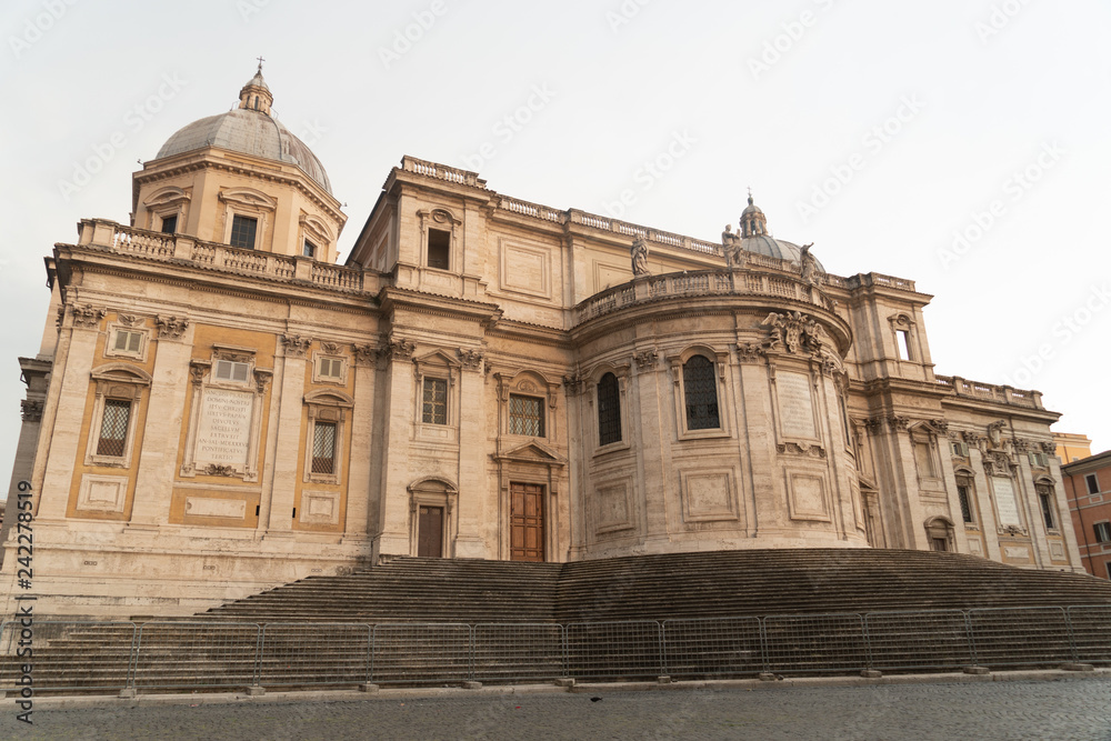 External façade of the apse on the north-west of the church of Santa Maria Maggiore (Basilica of Saint Mary Major) on Piazza dell'Esquilino in Rome, Italy