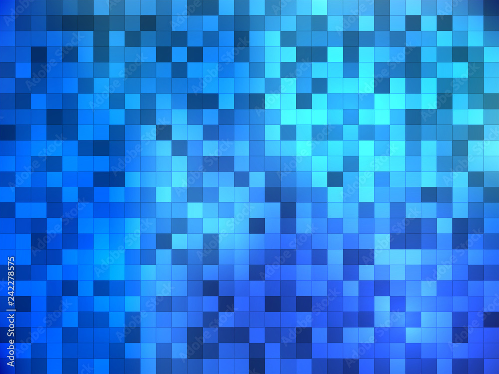 Blue mosaic tiles with internal lighting. Abstract vector background.