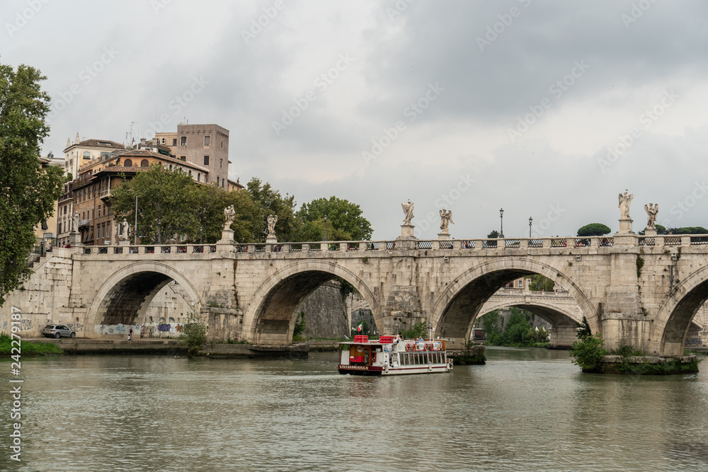 Ponte Sant'Angelo, once the Aelian Bridge or Pons Aelius (meaning the Bridge of Hadrian), bridge in Rome, Italy, spanning the river Tiber with five arches