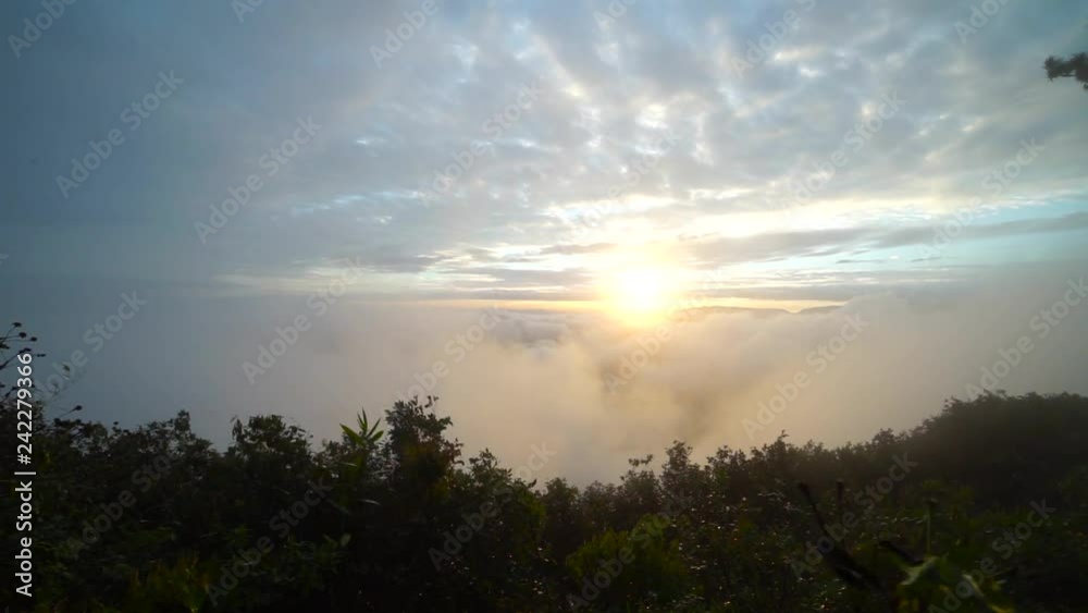 Nature video scene of Landscape view of sunrise and cloud smoke at sunrise time. Nature and travel concept. Nature video scene of Landscape view of sunrise and cloud smoke at sunrise time. Nature and travel concept.