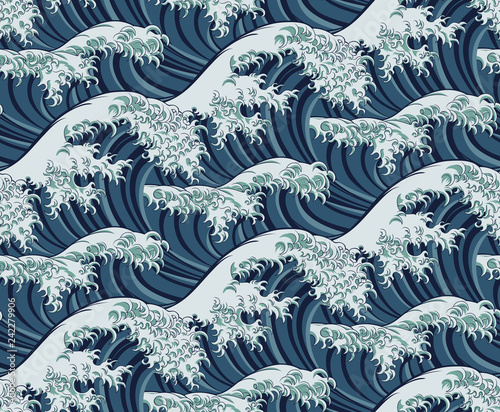 Photo A Japanese great wave pattern print seamless background illustration