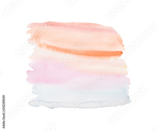 watercolor ombre stripe background, element isolated on white color . hand draw illustration for text, tag,package, print, invitation . color like orange, pink, magenta, peach,yellow, blue, violet