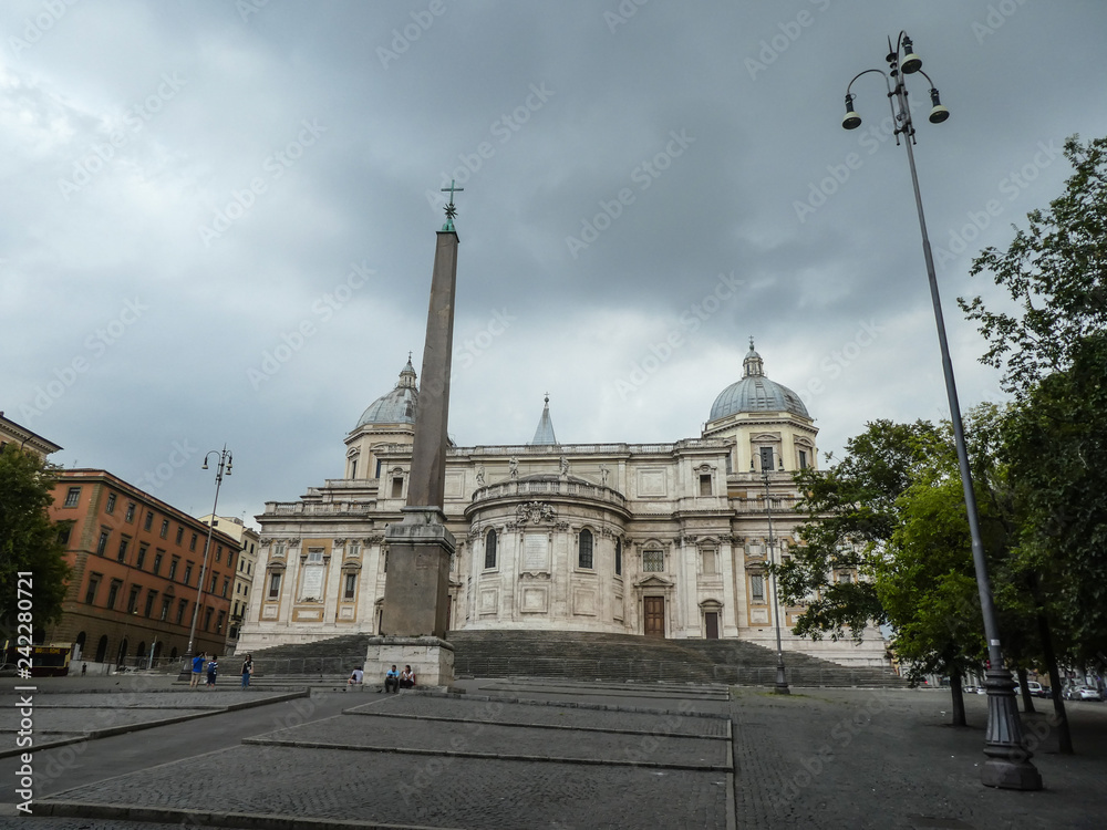 External façade of the apse on the north-west of the church of Santa Maria Maggiore (Basilica of Saint Mary Major) on Piazza dell'Esquilino in Rome, Italy