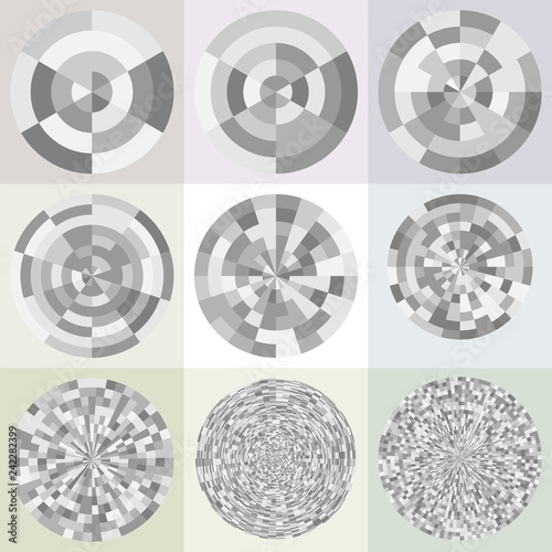 Template for polar grid. Set of vector illustrations.