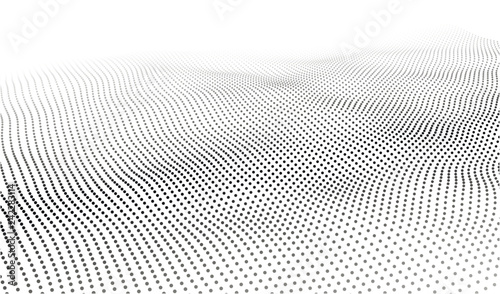 Wave 3d. Wave of particles. Futuristic point wave. Design for poster. Technology vector background. Vector illustration.