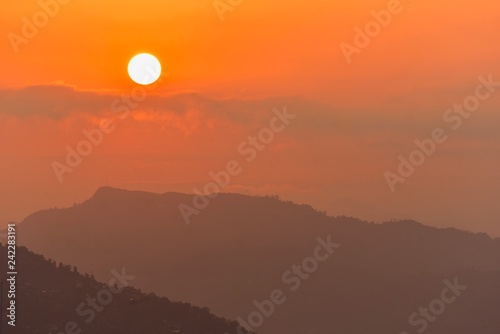 Beautiful View of Blazing Sunrise Over Annapurna Mountain Range from Sarangkot Hill