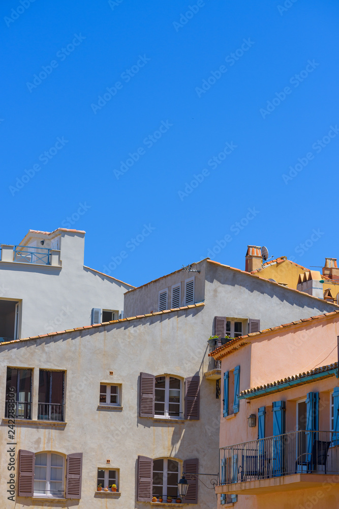 Typical traditional south French mediteranian houses at summer day