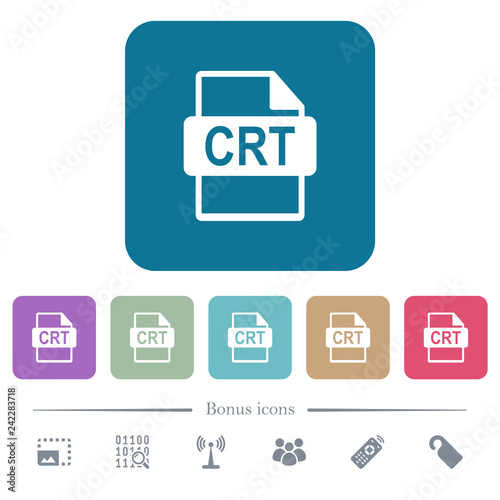 CRT file format flat icons on color rounded square backgrounds