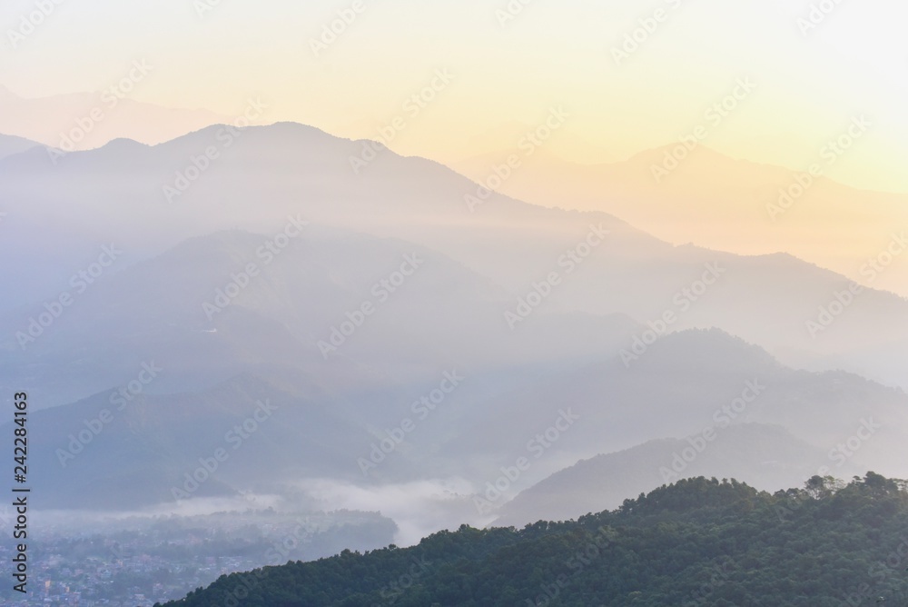 Blazing Sunrise Over Annapurna Mountain Range from Sarangkot Hill