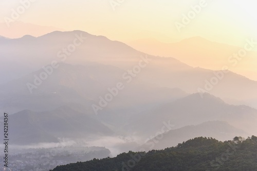 View of Sarangkot Hill and the Himalayas Mountain Range During Sunrise