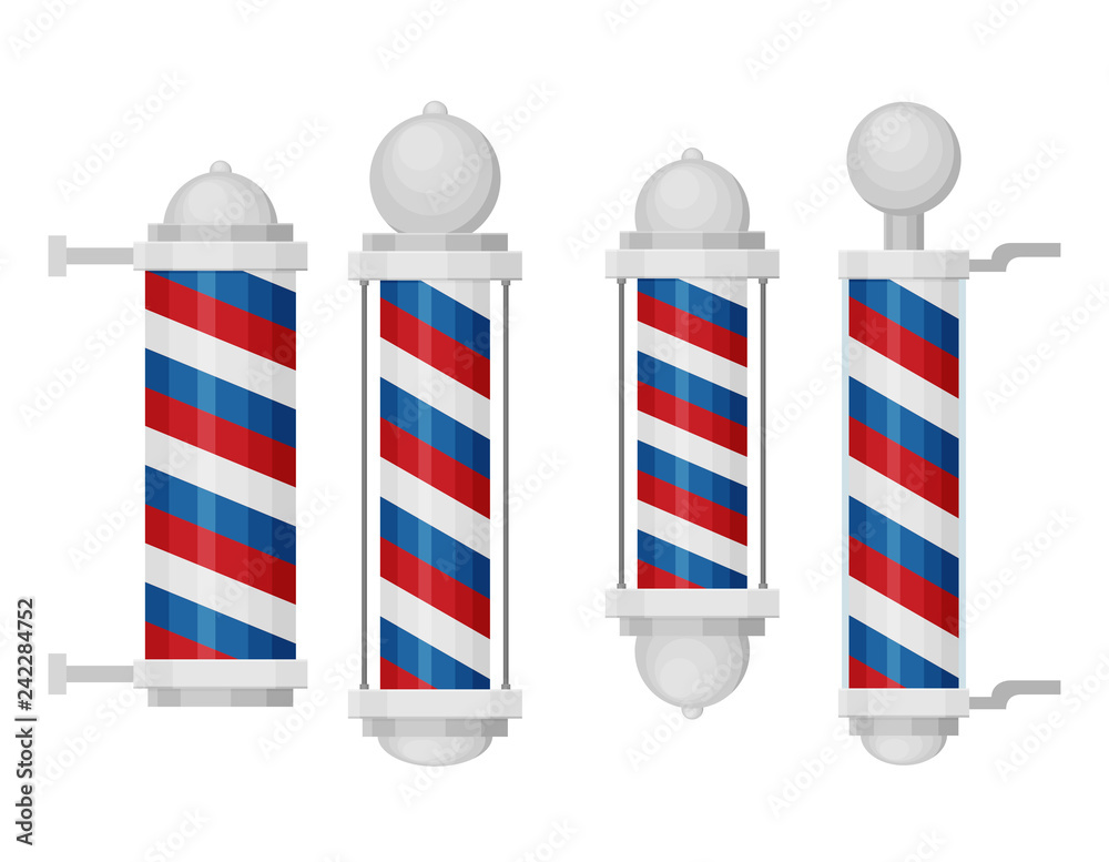 Barber shop poles set with stripes isolated on white background. Barber shop poles set with stripes isolated on white background.