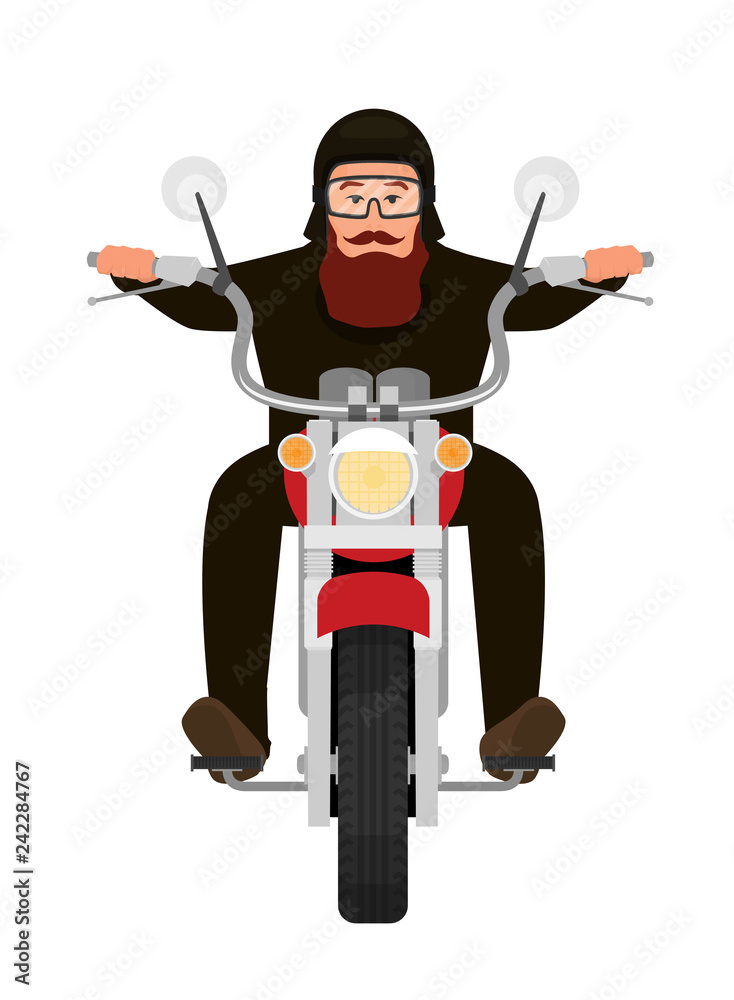 Obraz premium Obraz fajnej postaci rowerzysty jadącej na motocyklu, projekt postaci, widok z przodu, ilustracja płaski
