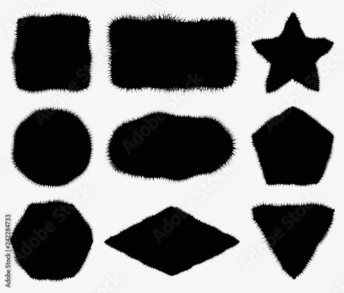 Geometric figures with jagged or hairy edges. Abstract grunge backgrounds set.