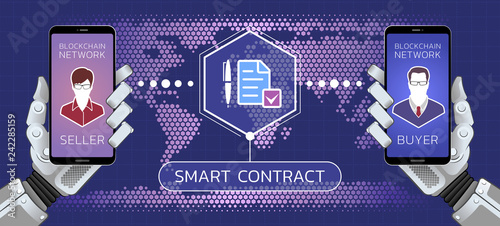 Smart Contract. Illustration on the theme of Financial or Business Technologies.