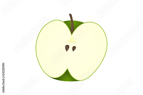 Manzana verde cortada por mitad.