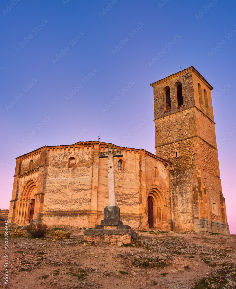 Church of the True Cross, of Romanesque style, was known in antiquity as the Holy Sepulcher. Catholic temple, San Marcos neighborhood in the city of Segovia, autonomous community of Castilla y León, S