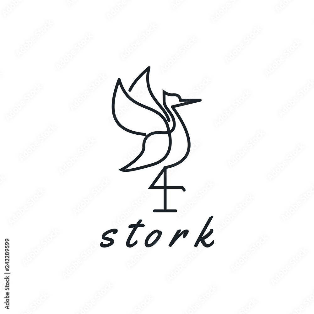 Fototapeta premium stork logo line art monoline outline vector illustration