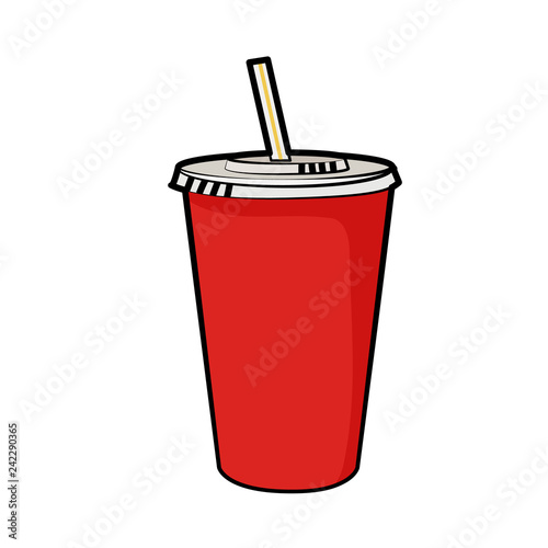 disposable red soda cup with straw