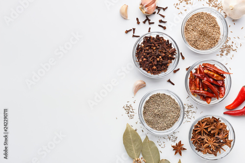 Set of spices, top view, mockup, copy space