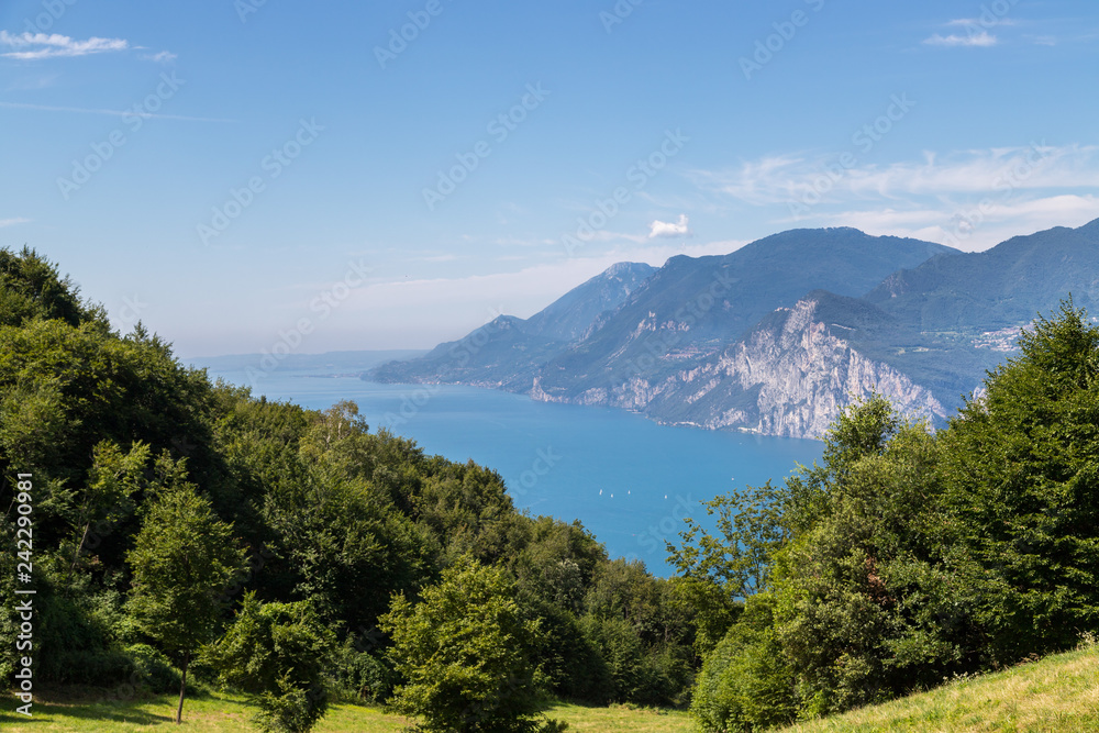 Beautiful mountain view. Monte Baldo, azure blue lago di garda and nature