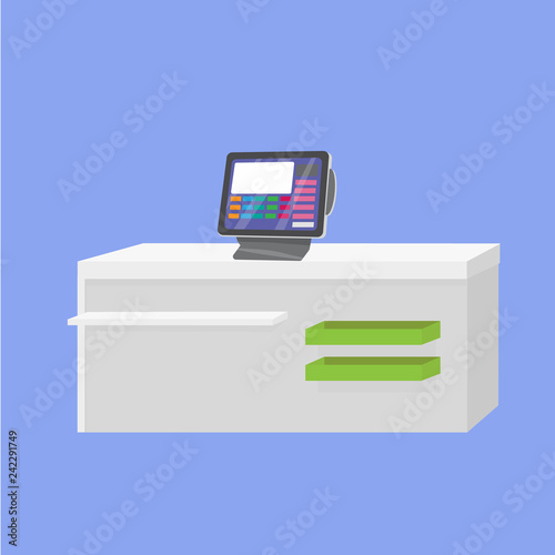 Cash register machine on store table