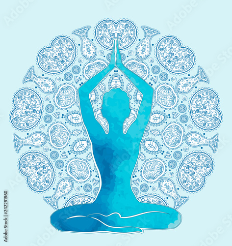 Watercolor Silhouette in lotus pose.