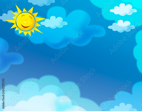cartoon summer sky background with space for text - illustration for children