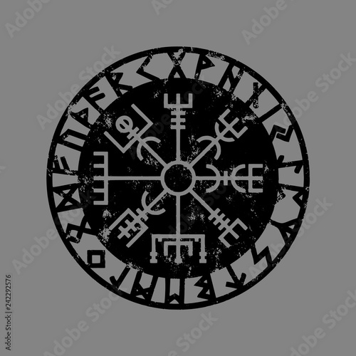 Vegvisir, Viking Compass Rune, Grunge Style