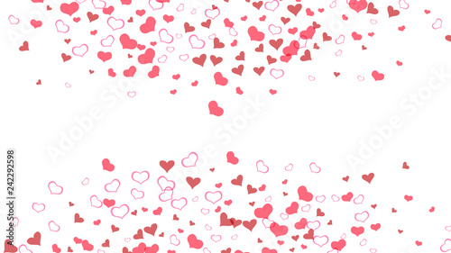 Fototapeta Naklejka Na Ścianę i Meble -  Part of the design of wallpaper, textiles, packaging, printing, holiday invitation for wedding. Red on White background Vector. Red hearts of confetti are falling. Happy background.