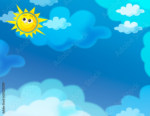 cartoon summer sky background with space for text - illustration for children