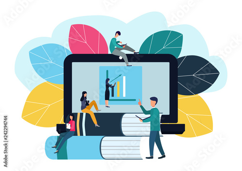Vector creative illustration of distance learning, online learning, exam preparation