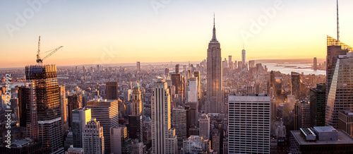 Panoramic New York Cityscape at Sunset