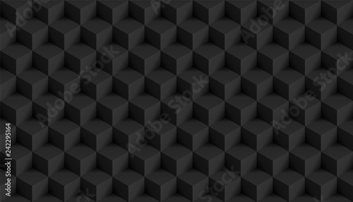 3D realistic black square pattern. Medern cube texture. Geometric symmetry background. Vector illustration