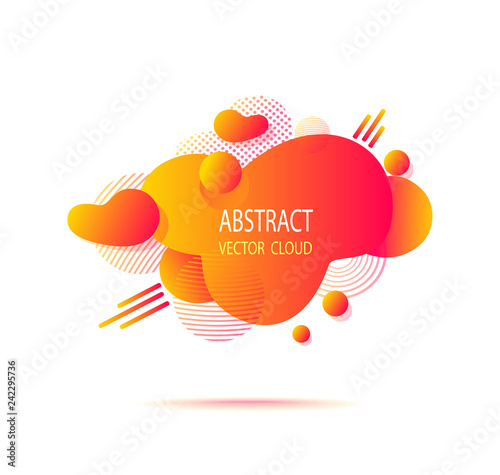 Abstract  shape cloud splash stain liquid with gradients,  lines, dots, circles in orange acid colors for trend modern style on template banner poster or for  web site internet presentation
