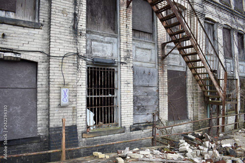 Depressed grunge rust belt town with abandoned buildings in ruin and decay Brownsville Pennsylvania Depressed grunge rust belt town with abandoned buildings in ruin and decay Brownsville Pennsylvania