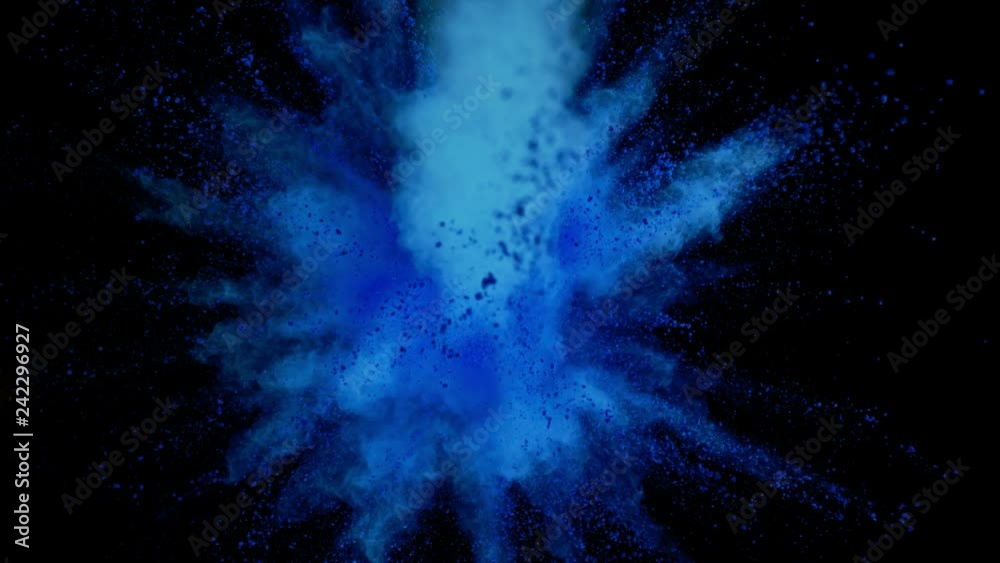 Super slow motion of coloured powder explosion isolated on black background. Filmed on high speed cinema camera, 1000fps.