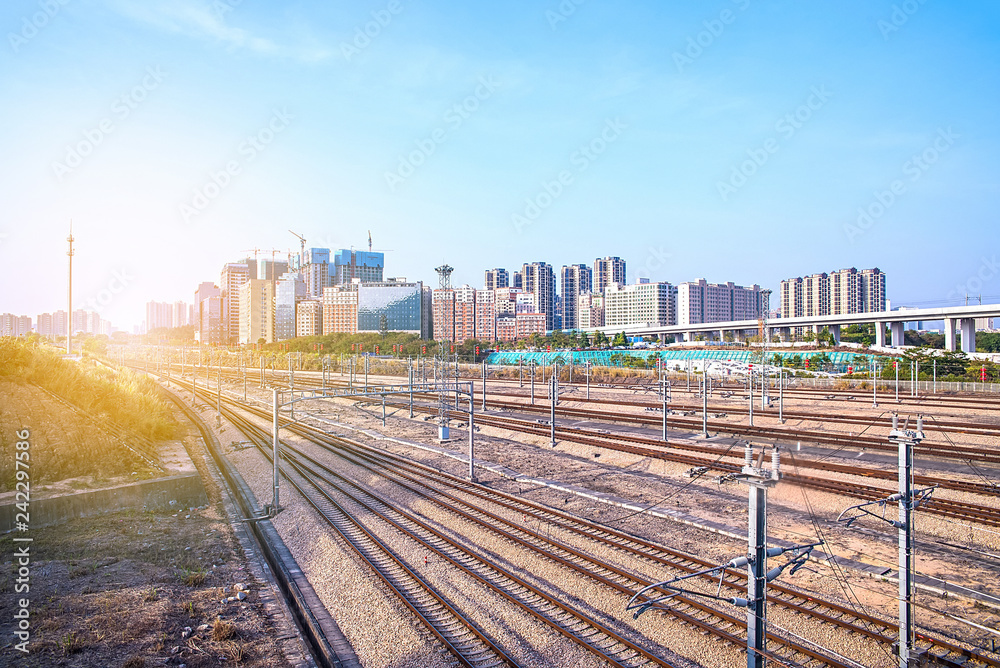 Shenzhen North Railway Station high-speed train and railroad tracks