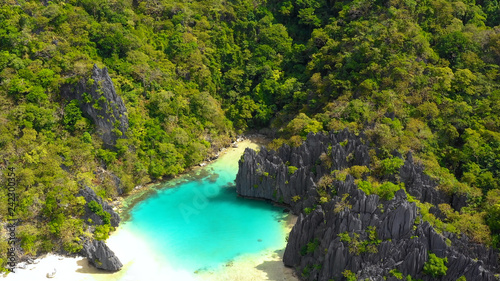 secret lagoon in aerial view, El Nido Philippines © Fly_and_Dive