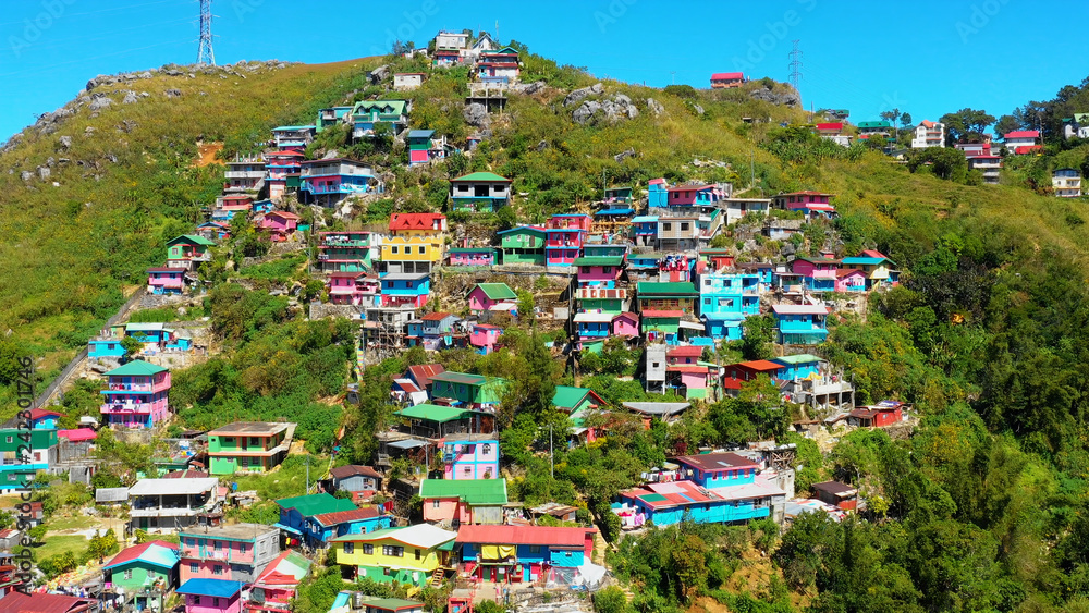 Fototapeta premium Colorful Houses in aerial view, La Trinidad, Benguet, Philippines