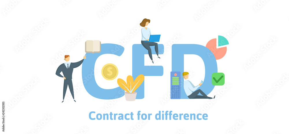 CFD, Contract For Difference. Concept with keywords, letters and icons. Colored flat vector illustration. Isolated on white background. CFD, Contract For Difference. Concept with keywords, letters and icons. Colored flat vector illustration. Isolated on white background.