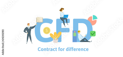 CFD, Contract For Difference. Concept with keywords, letters and icons. Colored flat vector illustration. Isolated on white background. photo
