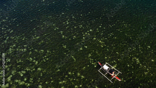 boat in a lagoon in aerial view, Philippines