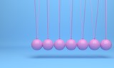 Newton ball, Balance ball , design, toy,illustration blue ball pink background, momentum swing, movement, isolate, 3d rendering - Illustration