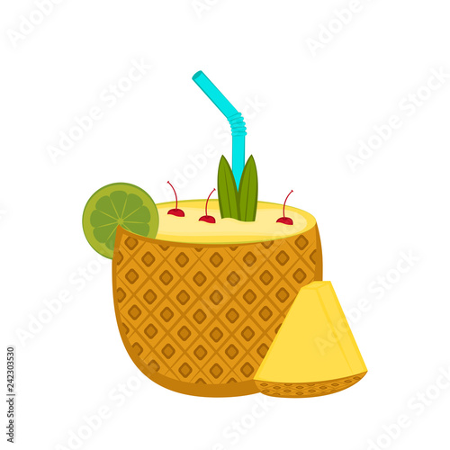 Isolated pina colada cocktail in a pineapple. Vector illustration design
