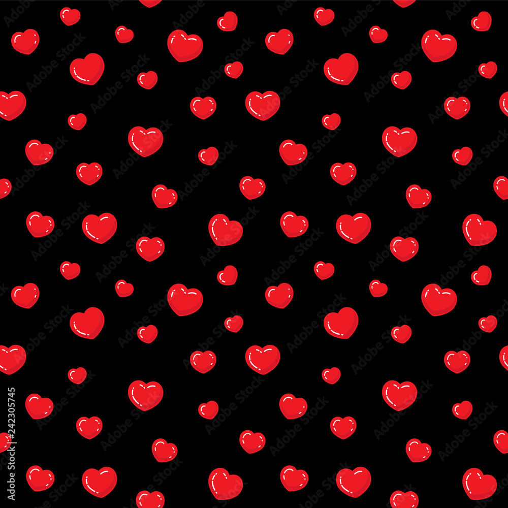 Flat hearts seamless pattern. Red and black Flat hearts seamless pattern. Red and black